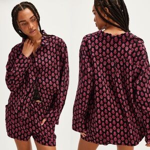 Free People Intimately Flannel Play Date Set Pajama in Black & Pink Combo